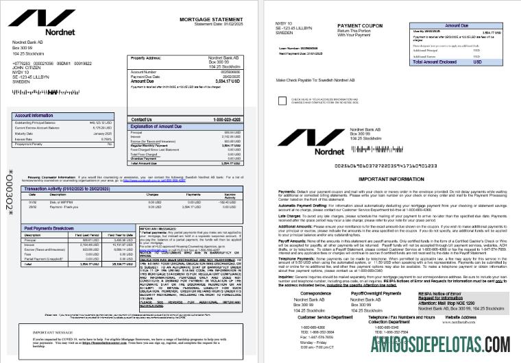 Extrato de hipoteca do banco sueco Nordnet AB em formatos Word e PDF 1 2 exemplo